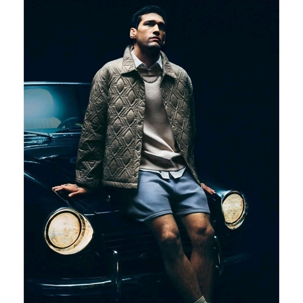 Savage x Fenty Men's Woven Geometric Quilted Jacket in Stone Beige/ Brown Sz 2XL